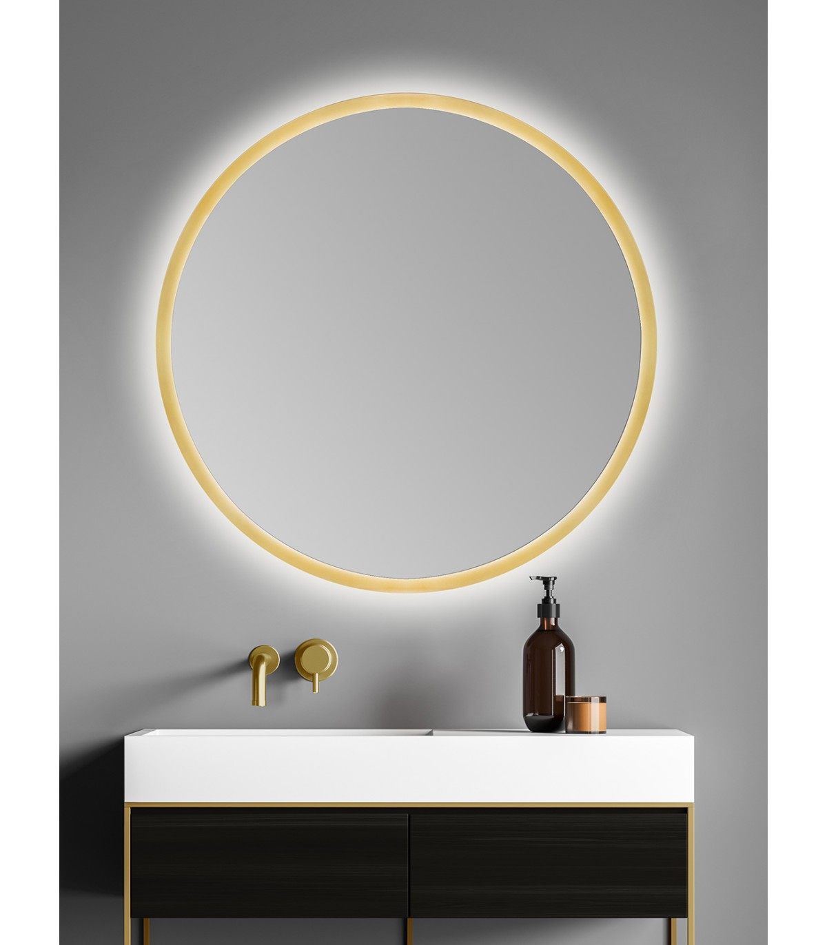 Espejo de baño redondo con luz LED Moon gold